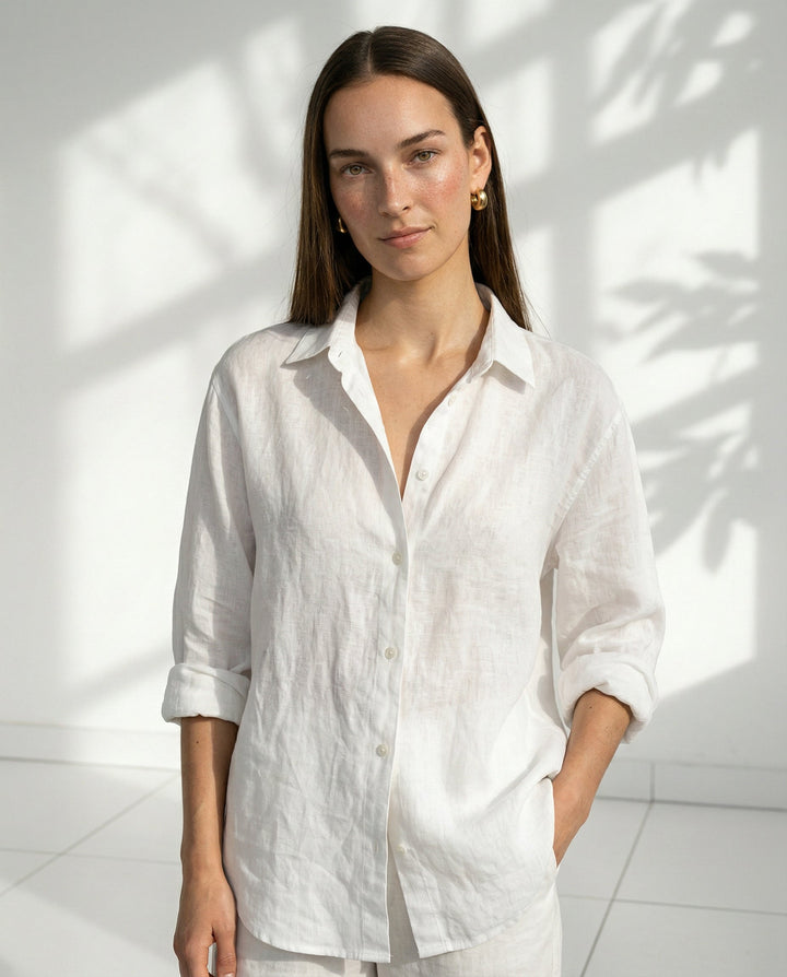 Olivia Bennet | Soft Linen Open Collar Shirt