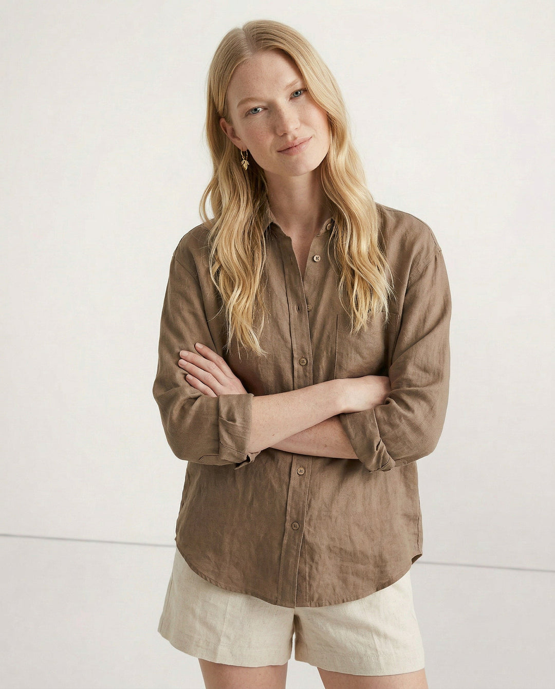 Olivia Bennet | Soft Linen Open Collar Shirt