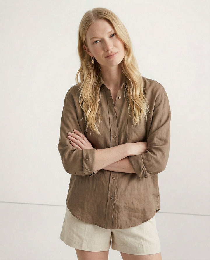Olivia Bennet | Soft Linen Open Collar Shirt