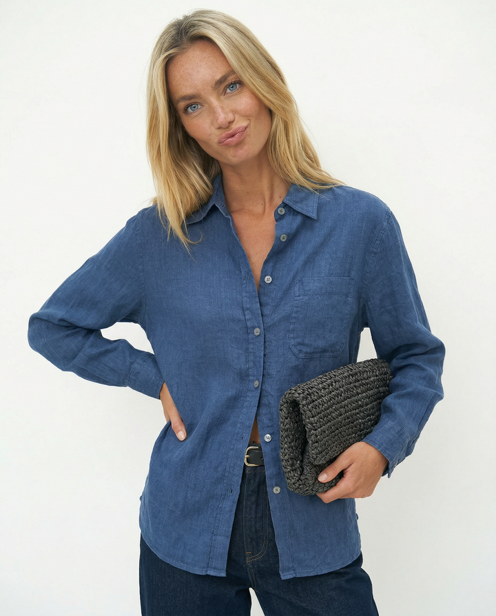 Olivia Bennet | Linen Shirt for Women, Relaxed Fit, White