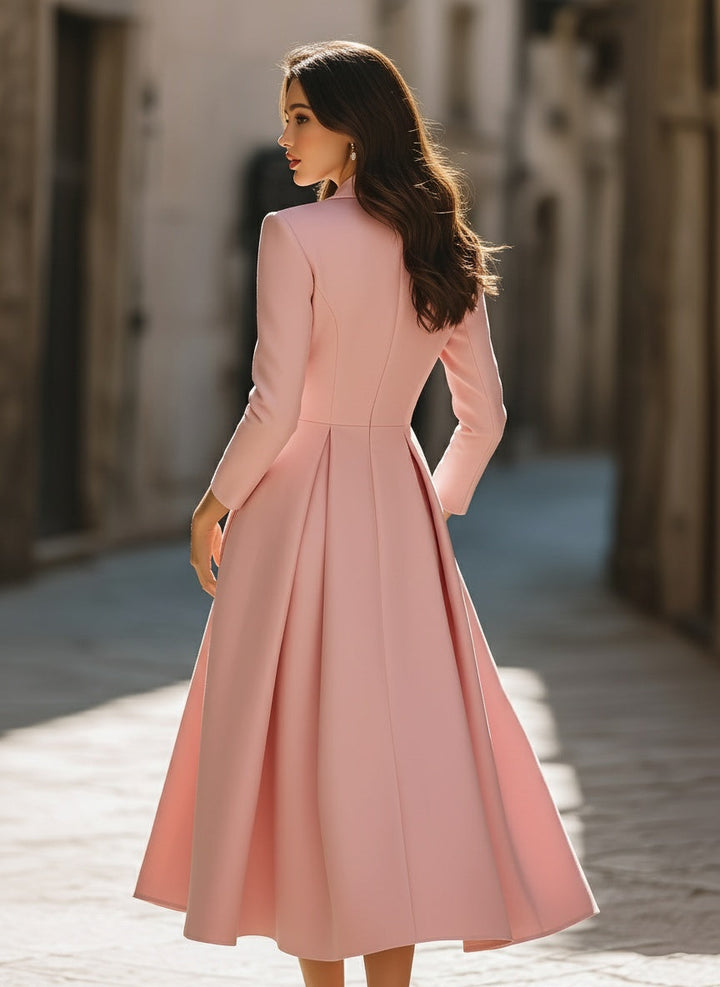 Olivia Bennet | Black Pleated Blazer-Style Crepe Midi Dress