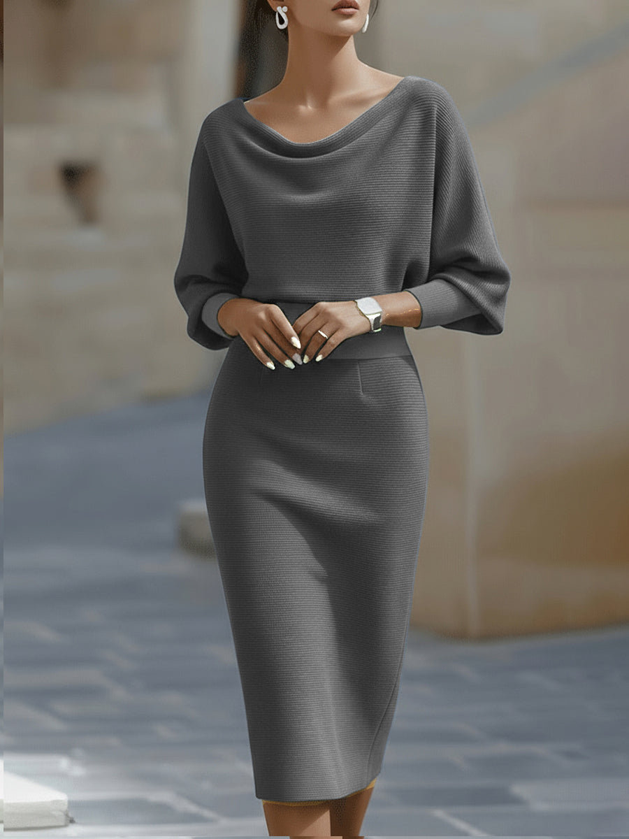 Olivia Bennet | White Draped Batwing Jersey Midi Dress