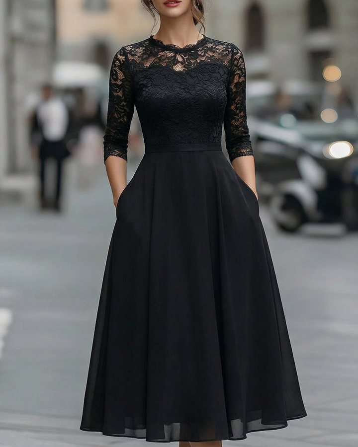 Olivia Bennet | Ivory Lace Bodice A-Line Chiffon Dress