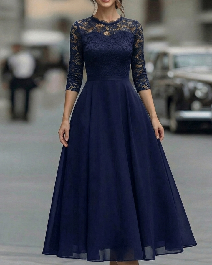 Olivia Bennet | Ivory Lace Bodice A-Line Chiffon Dress