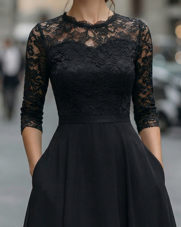 Olivia Bennet | Ivory Lace Bodice A-Line Chiffon Dress