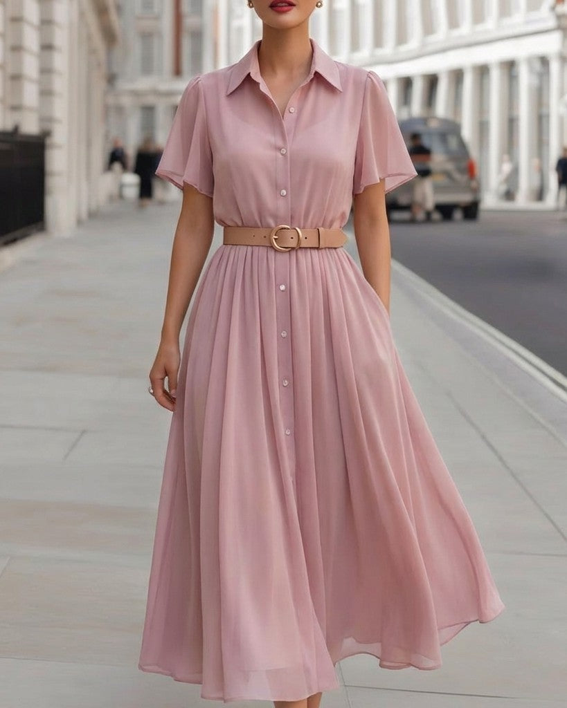 Olivia Bennet | Belted A-Line Cotton-Blend Midi Shirt Dress