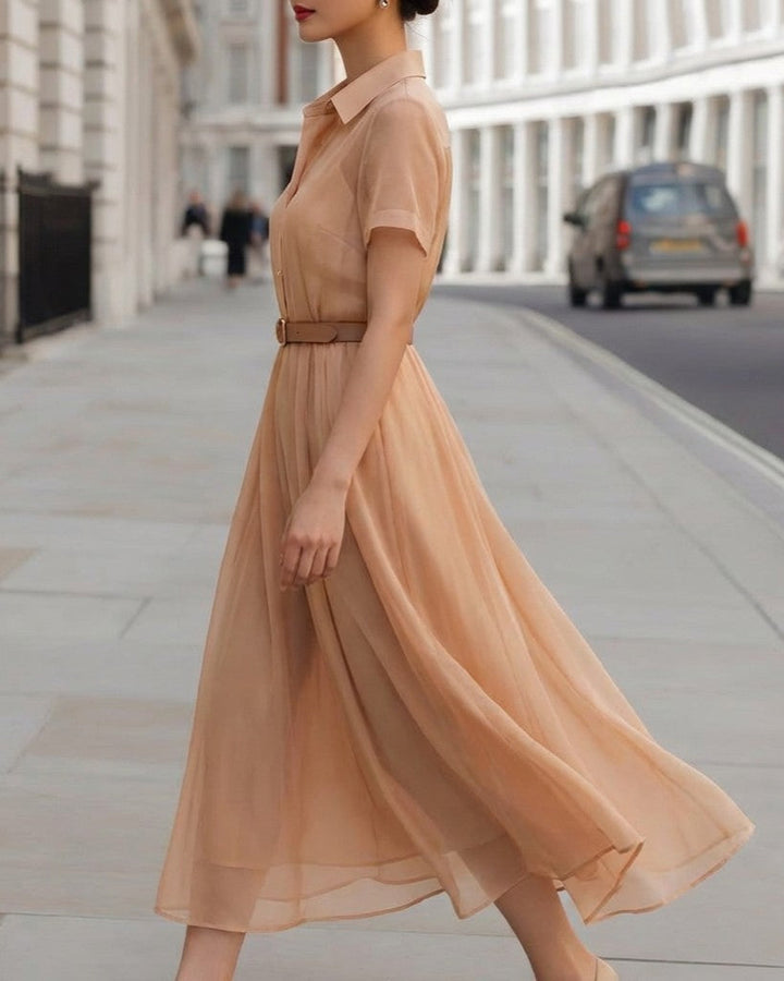 Olivia Bennet | Belted A-Line Cotton-Blend Midi Shirt Dress