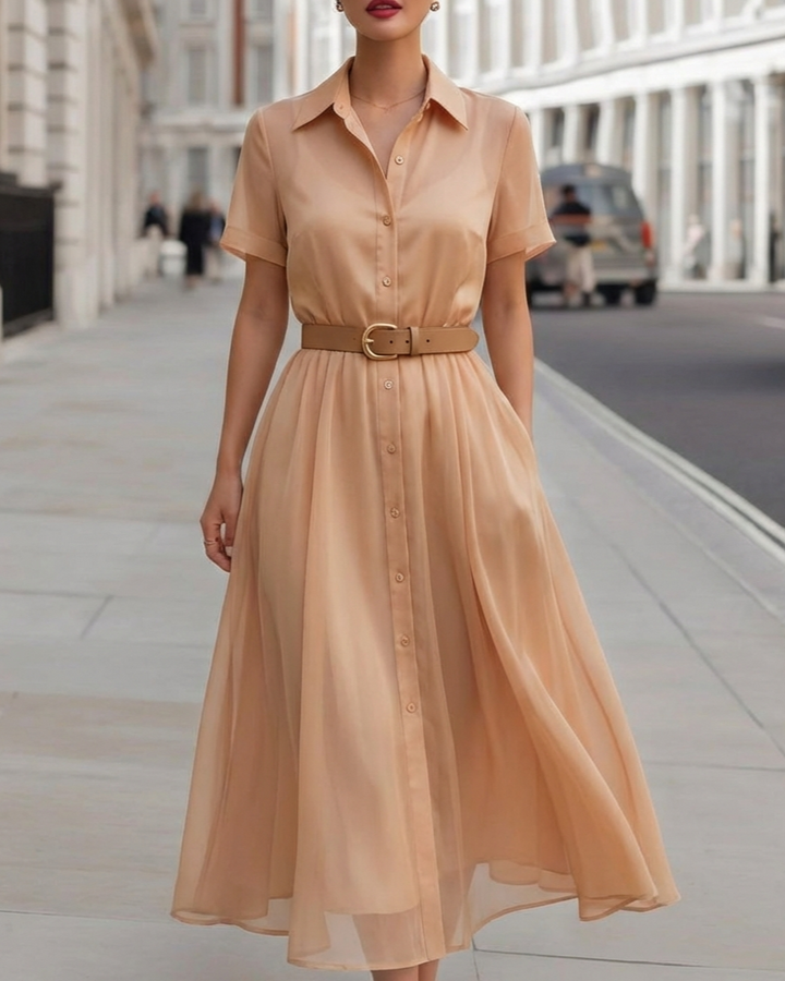 Olivia Bennet | Belted A-Line Cotton-Blend Midi Shirt Dress