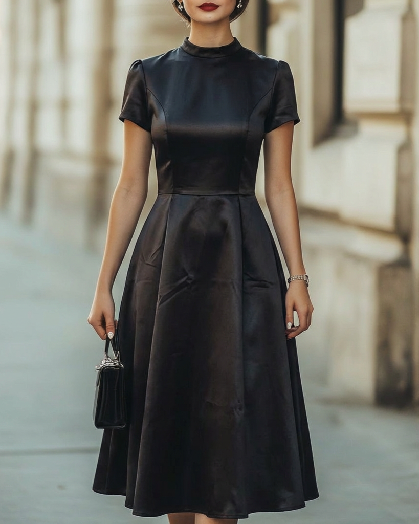 Olivia Bennet | Ivory A-Line Midi Crepe Dress