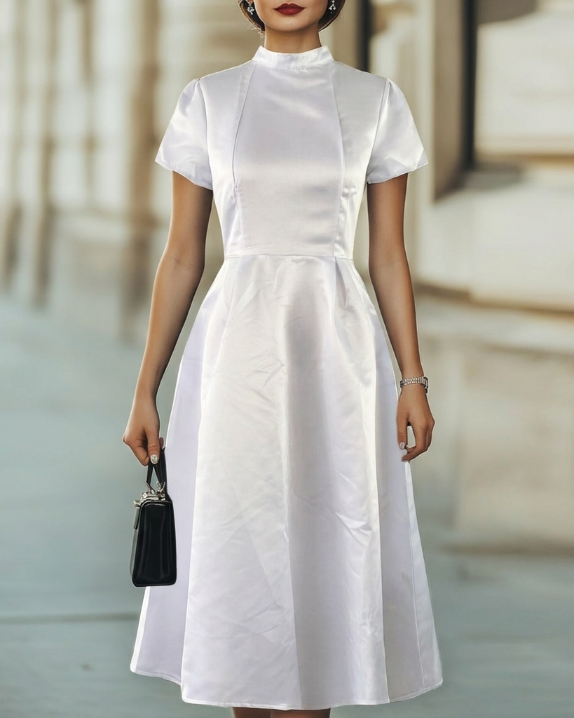 Olivia Bennet | Ivory A-Line Midi Crepe Dress