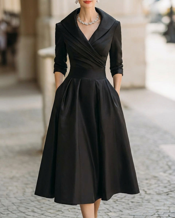 Olivia Bennet | Ivory Trench-Collar Wrap Satin Midi Dress