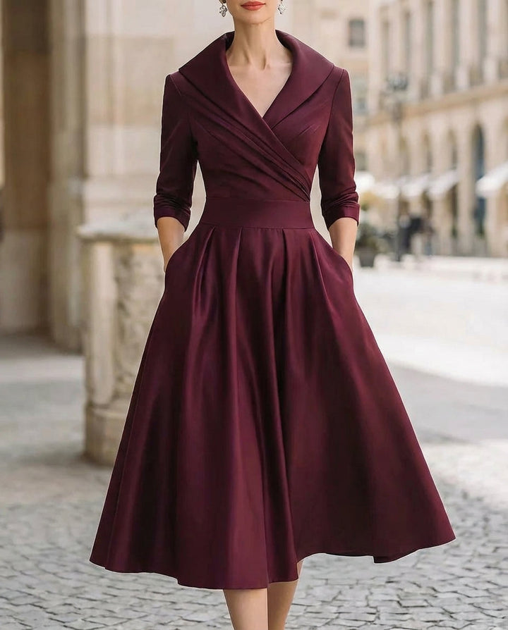 Olivia Bennet | Ivory Trench-Collar Wrap Satin Midi Dress