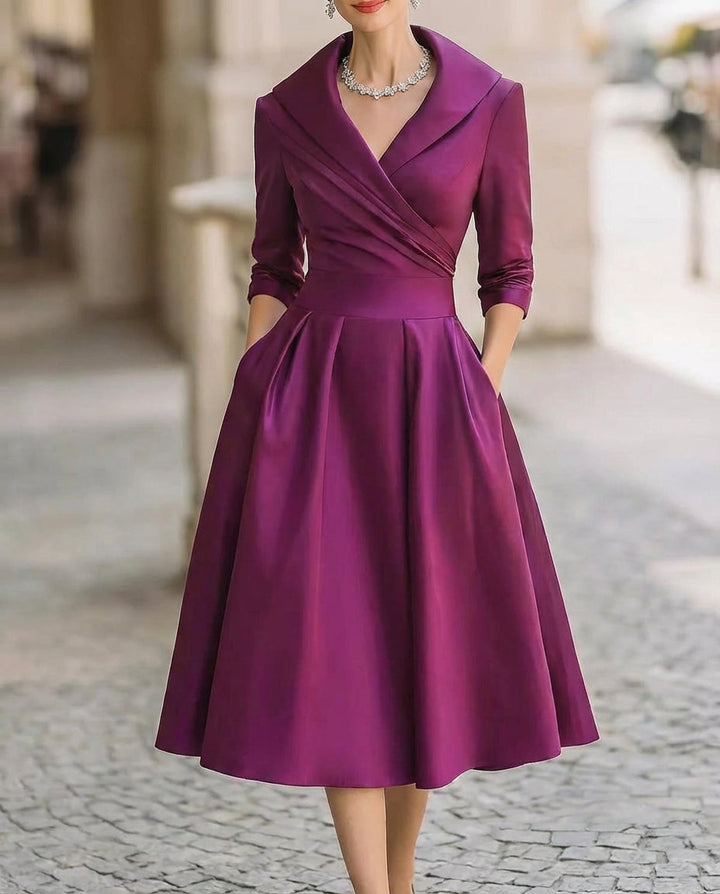 Olivia Bennet | Ivory Trench-Collar Wrap Satin Midi Dress