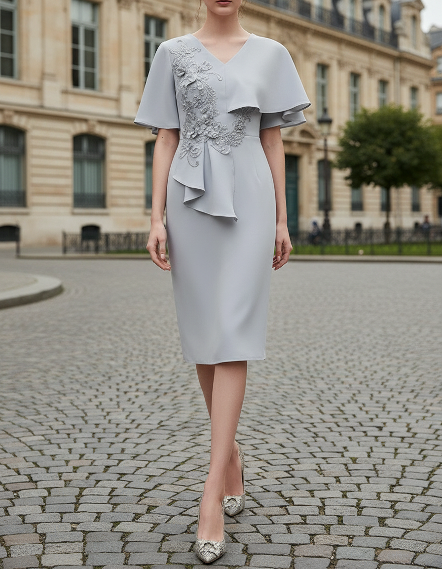 Olivia Bennet | Black Embellished Cape-Overlay Chiffon Midi Dress