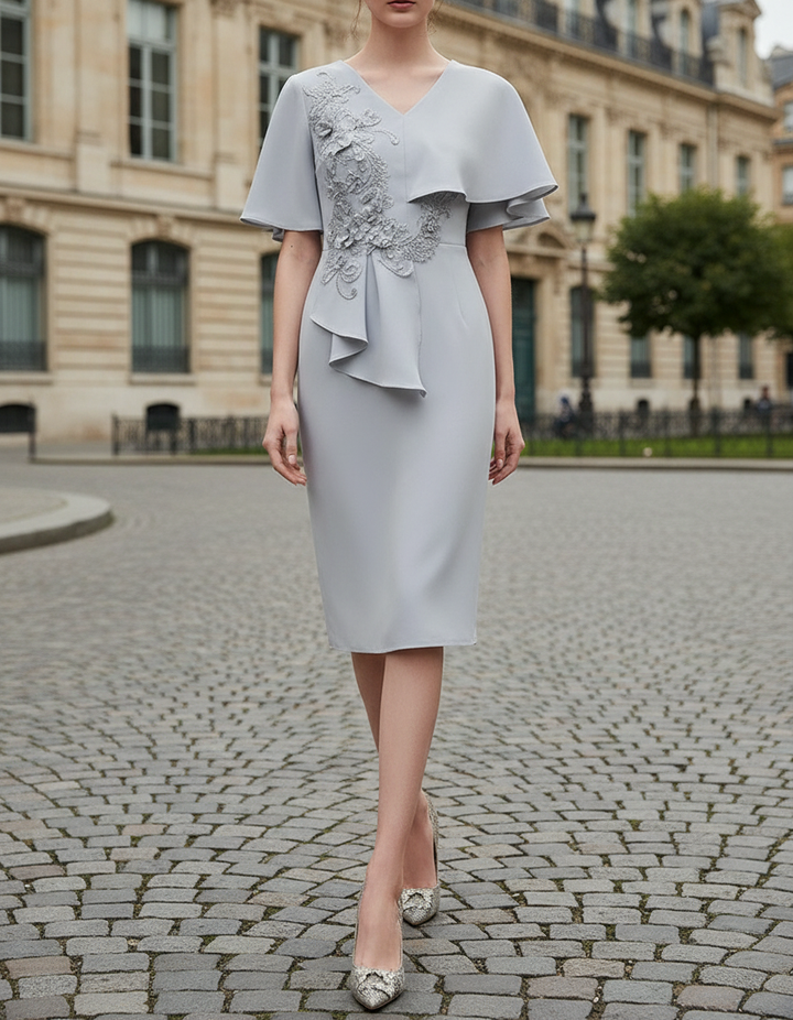 Olivia Bennet | Black Embellished Cape-Overlay Chiffon Midi Dress