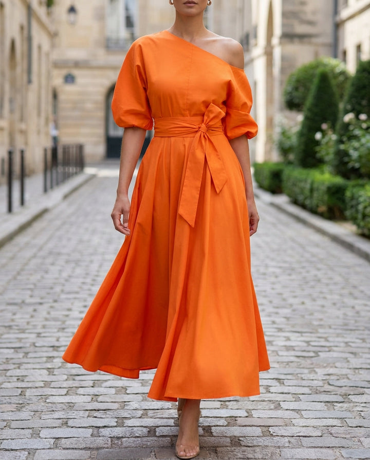 Olivia Bennet | One-Shoulder Waist-Tie Midi Dress