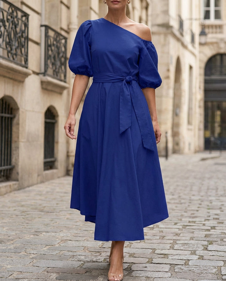 Olivia Bennet | One-Shoulder Waist-Tie Midi Dress