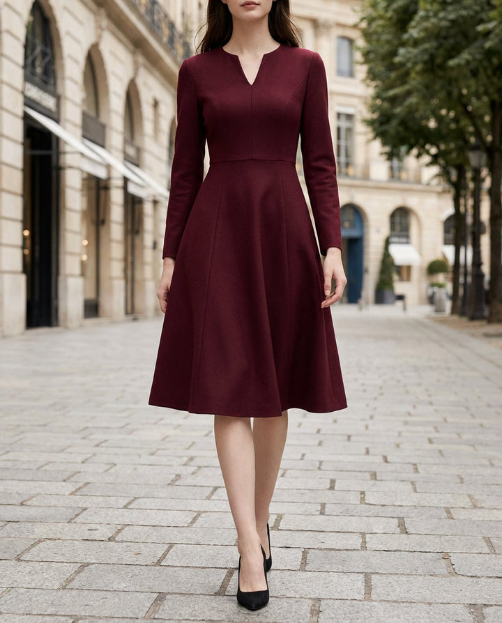Olivia Bennet | Ivory Band-Collar Belted Cotton-Blend Midi Dress