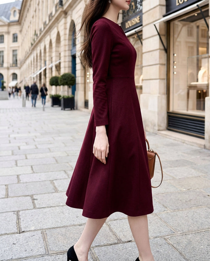 Olivia Bennet | Ivory Band-Collar Belted Cotton-Blend Midi Dress