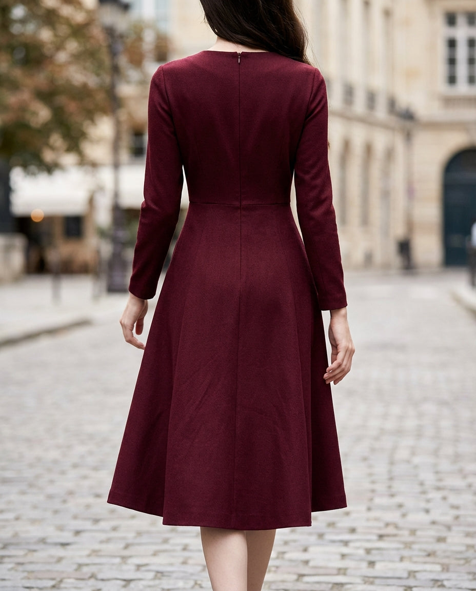 Olivia Bennet | Ivory Band-Collar Belted Cotton-Blend Midi Dress
