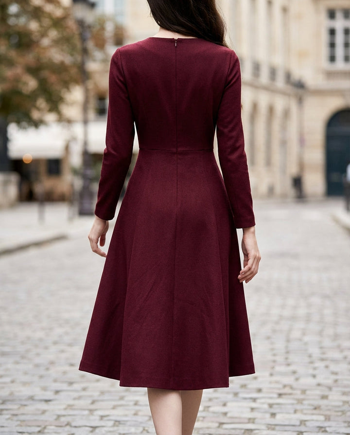 Olivia Bennet | Ivory Band-Collar Belted Cotton-Blend Midi Dress