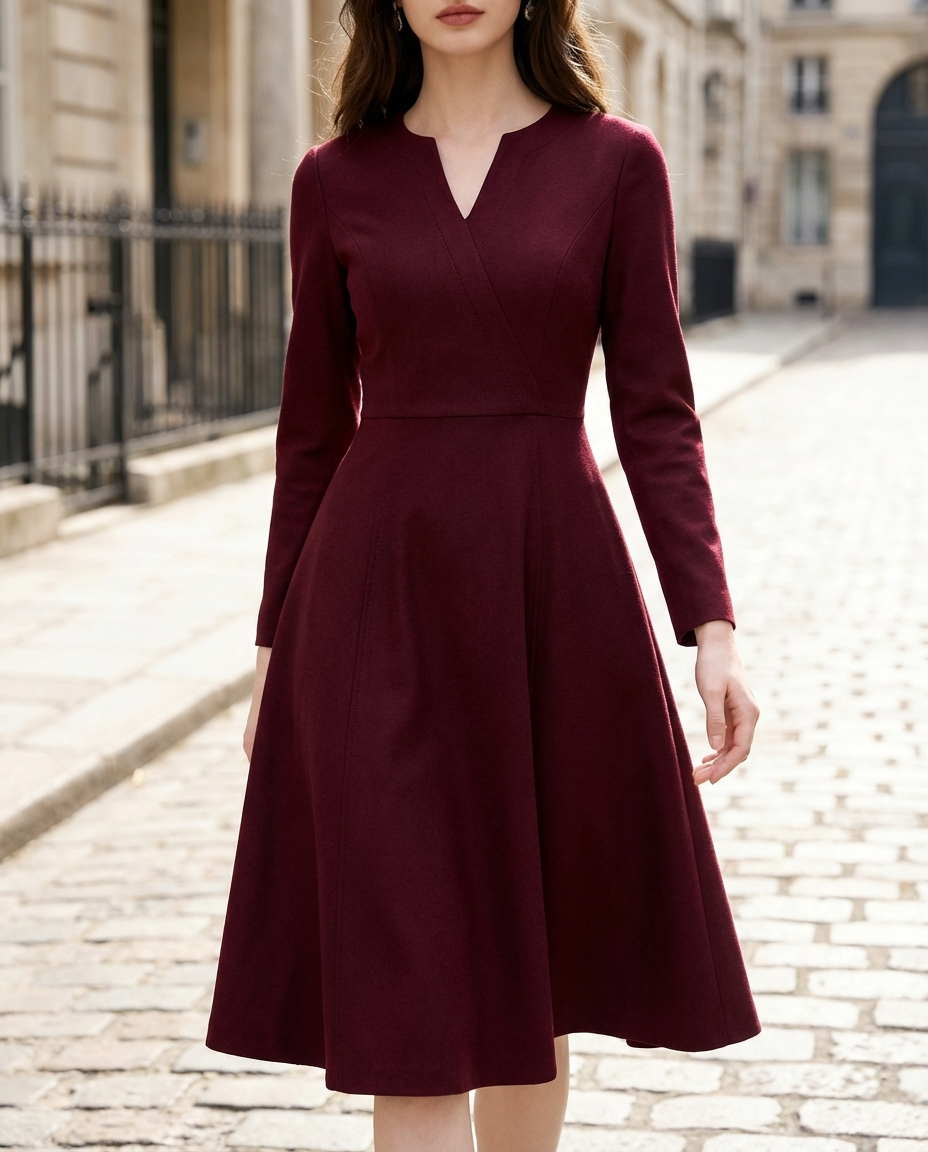 Olivia Bennet | Ivory Band-Collar Belted Cotton-Blend Midi Dress