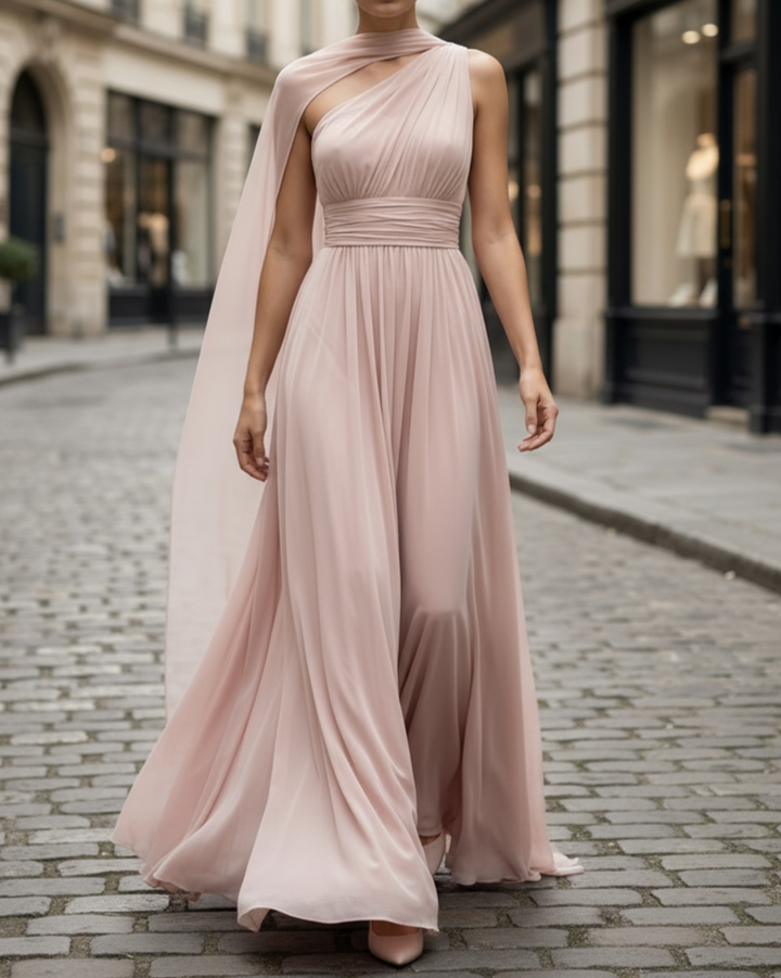Olivia Bennet | Ivory High-Neck Sleeveless Tulle Overlay Evening Gown