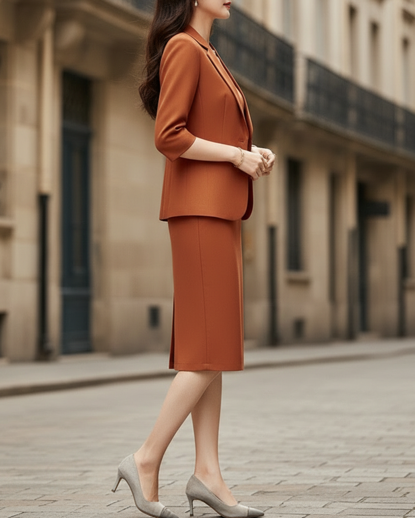 Olivia Bennet | Tailored Notched-Lapel Wool-Blend Blazer & Sheath Dress Set