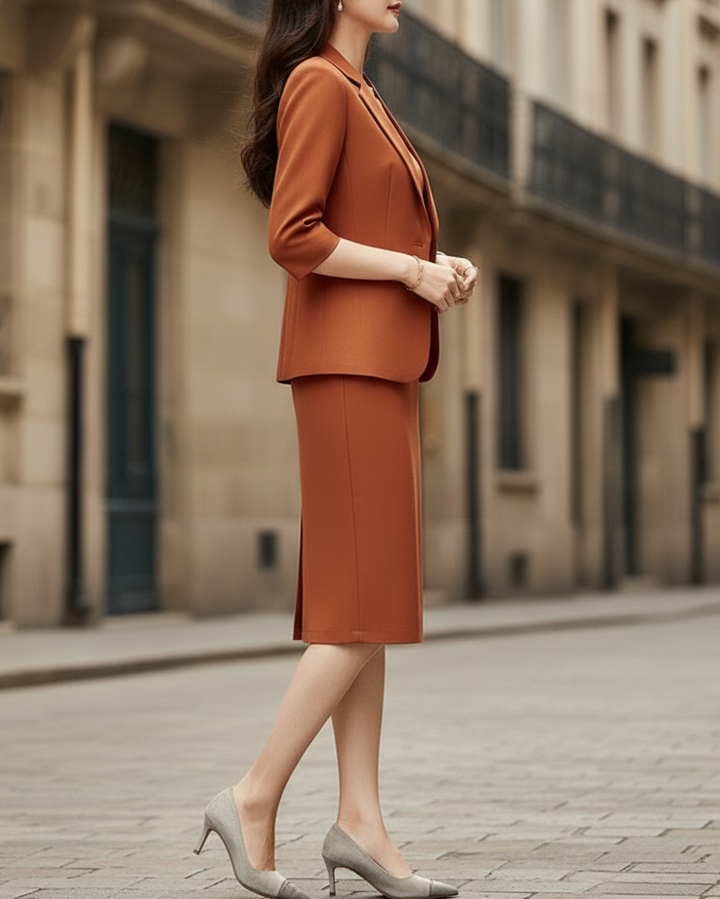 Olivia Bennet | Tailored Notched-Lapel Wool-Blend Blazer & Sheath Dress Set