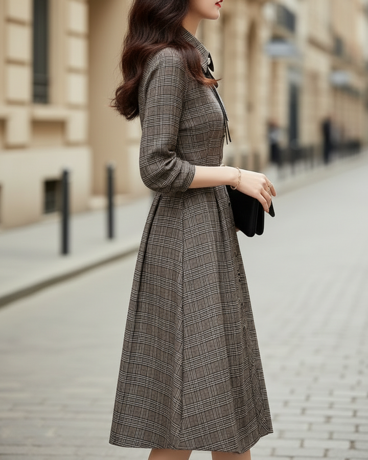 Olivia Bennet | Grey Plaid Belted Woven Midi Dress