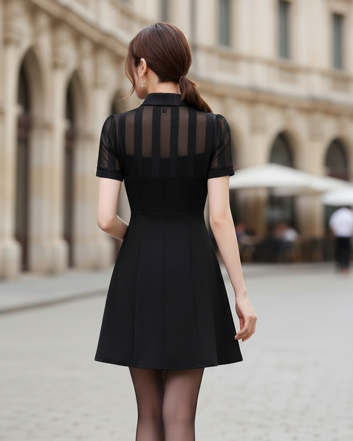 Olivia Bennet | Sheer Panel Keyhole Chiffon Mini Dress