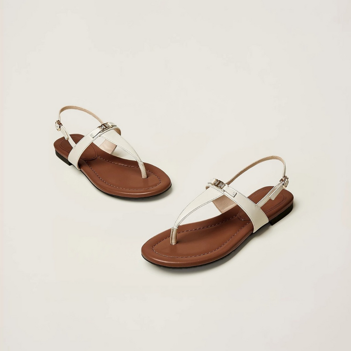Olivia Bennet | Buckle Strap Sandals for Women in Natural Color