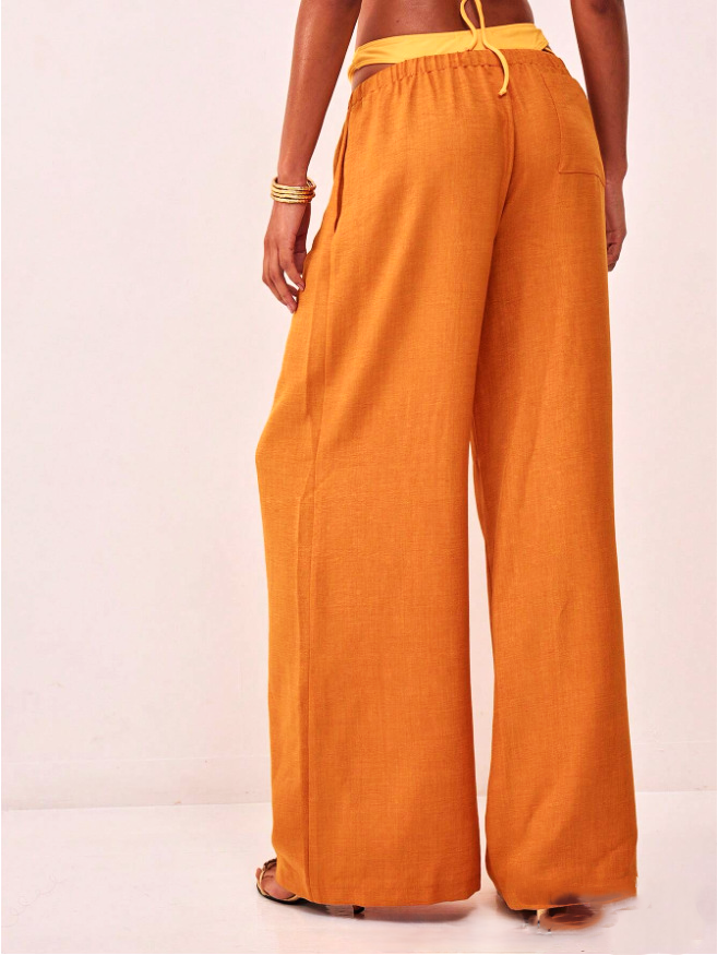 Olivia Bennet | Linen Drawstring Trousers for Women in Natural