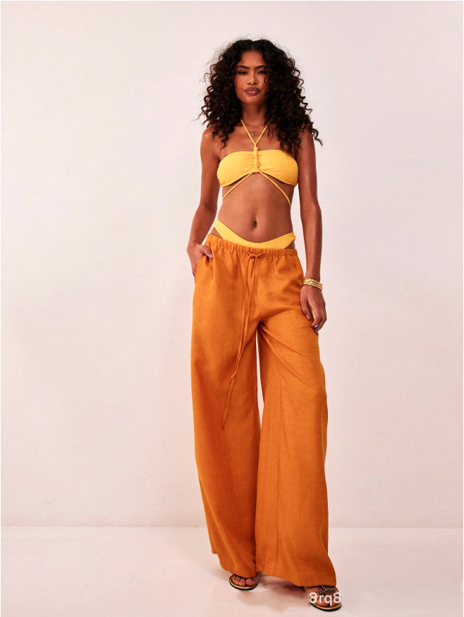 Olivia Bennet | Linen Drawstring Trousers for Women in Natural