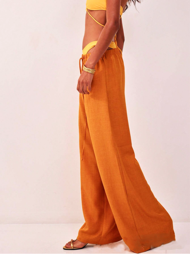 Olivia Bennet | Linen Drawstring Trousers for Women in Natural