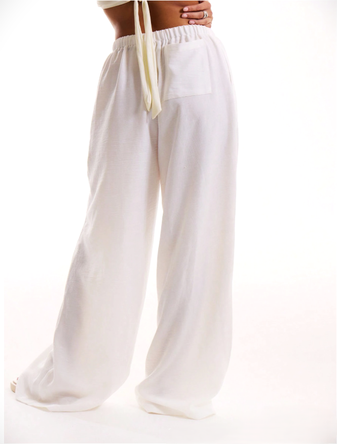 Olivia Bennet | Linen Drawstring Trousers for Women in Natural