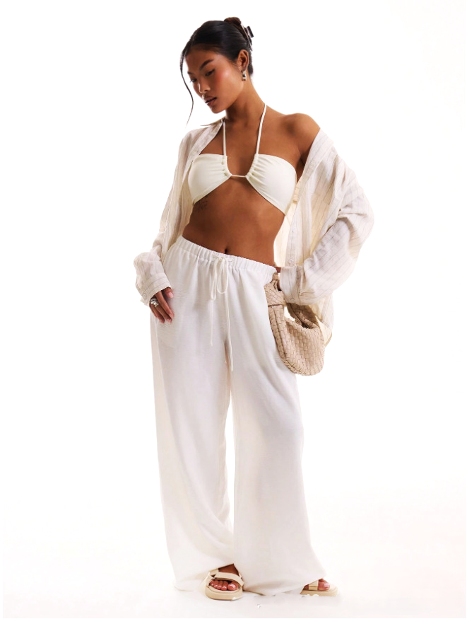 Olivia Bennet | Linen Drawstring Trousers for Women in Natural