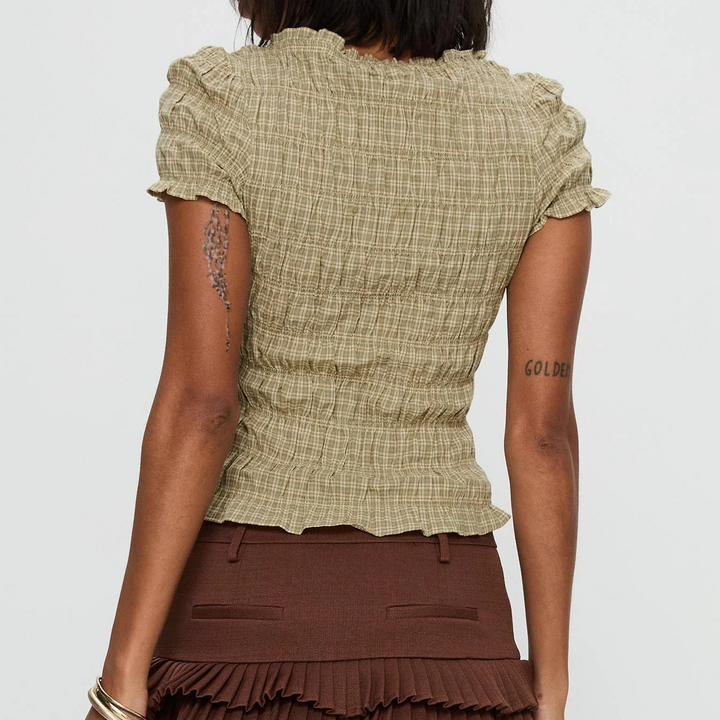 Olivia Bennet | Ruffle Top for Women in Cotton Blend, Regular Fit, White