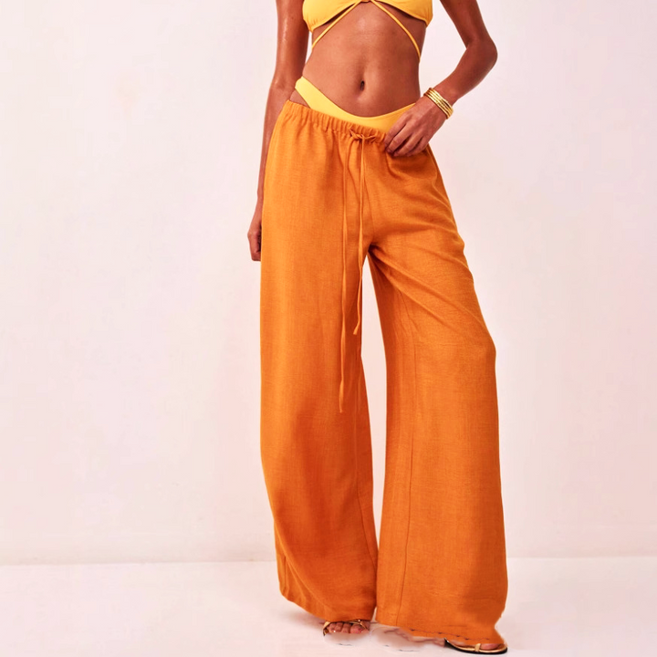 Olivia Bennet | Linen Drawstring Trousers for Women in Natural