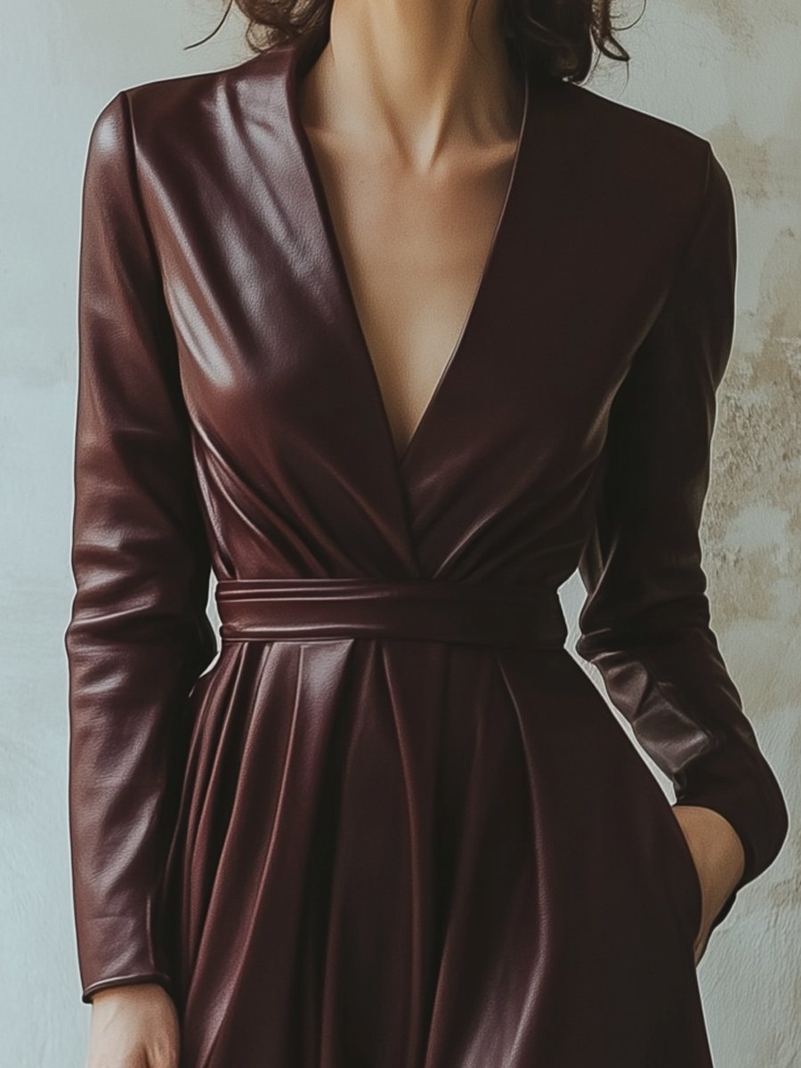 Olivia Bennet | Chic Burgundy Leather Dress