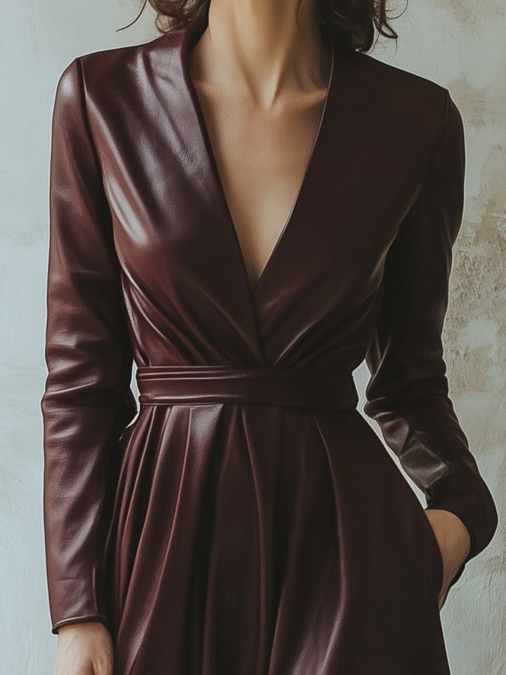 Olivia Bennet | Chic Burgundy Leather Dress