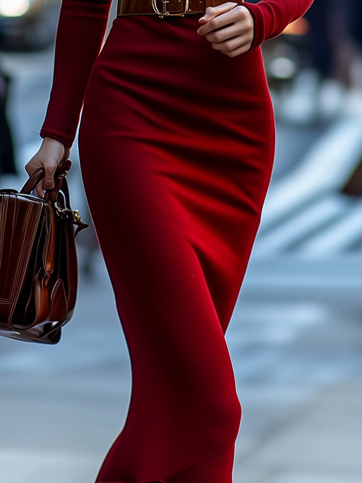 Olivia Bennet | Red Turtleneck Knit Dress