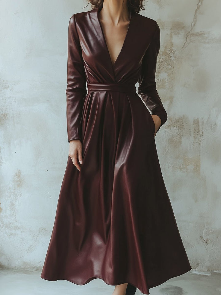 Olivia Bennet | Chic Burgundy Leather Dress
