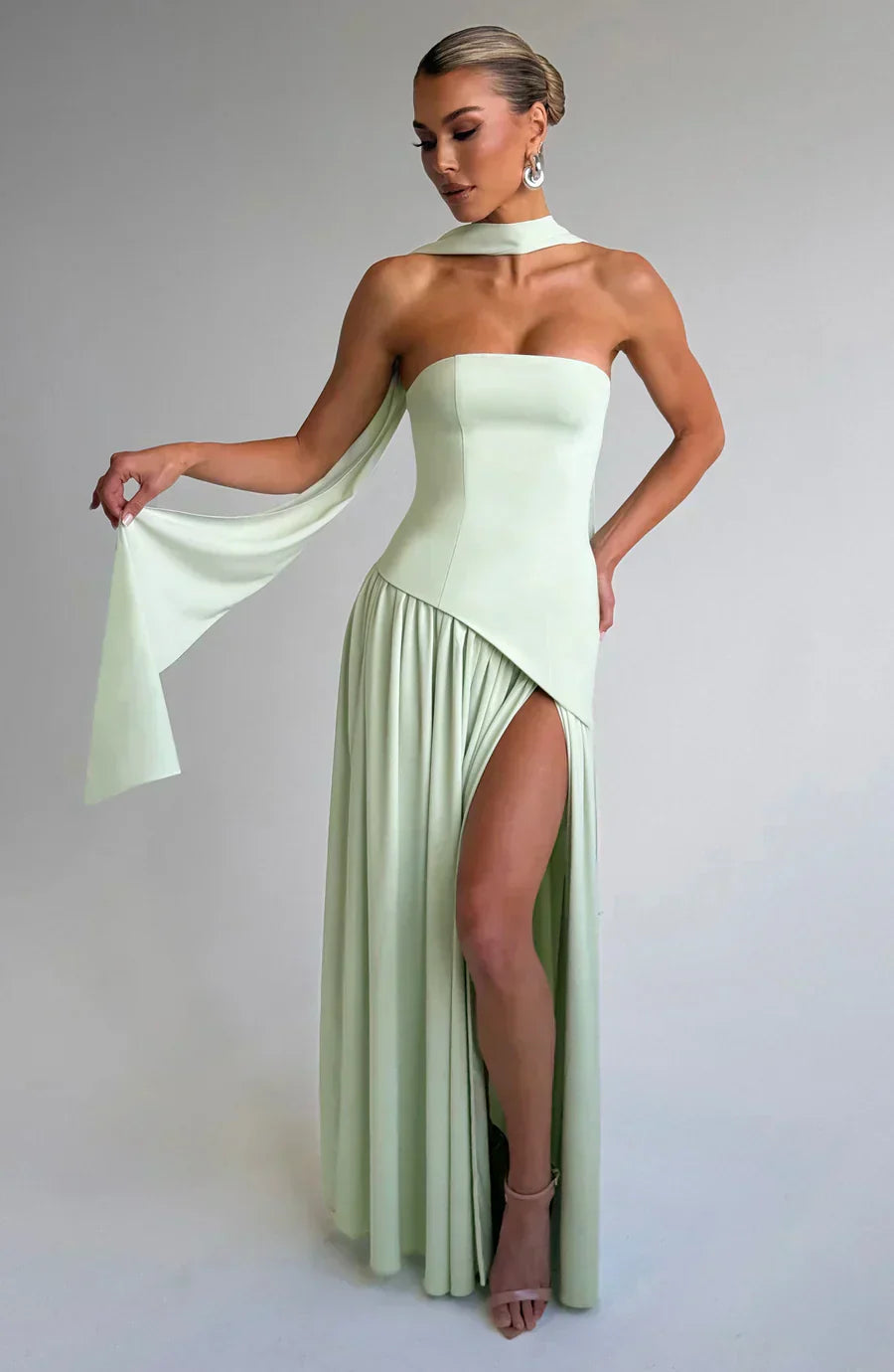 Women Wedding Guest Asymmetric Maxi Dress