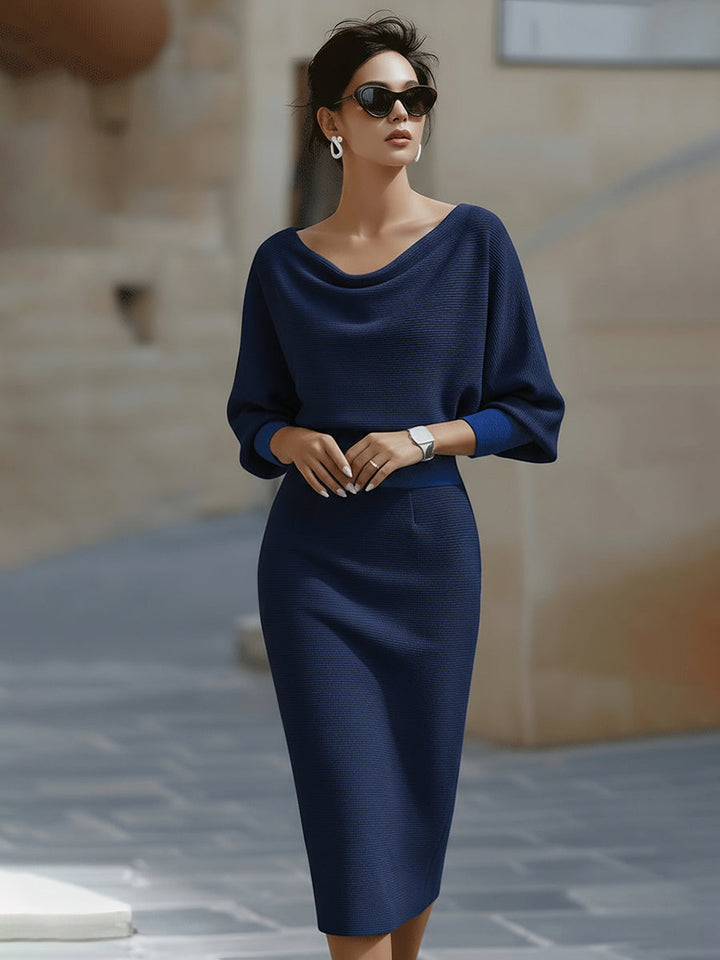 Olivia Bennet | White Draped Batwing Jersey Midi Dress