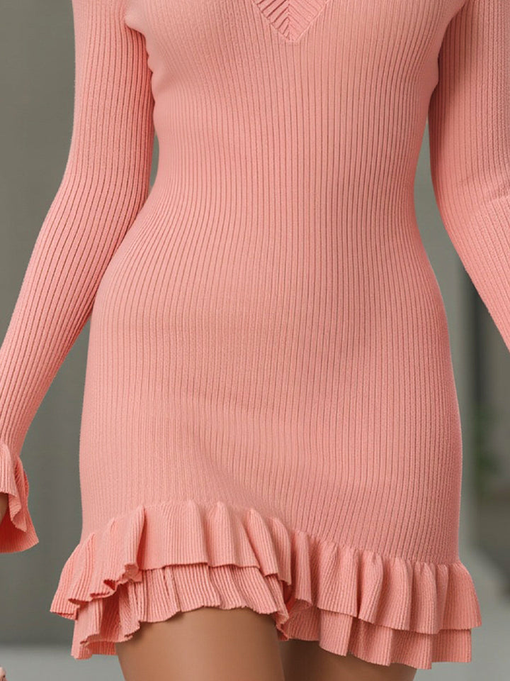 Olivia Bennet | Sweetheart Neckline Ruffle Hem Ribbed Knit Mini Dress