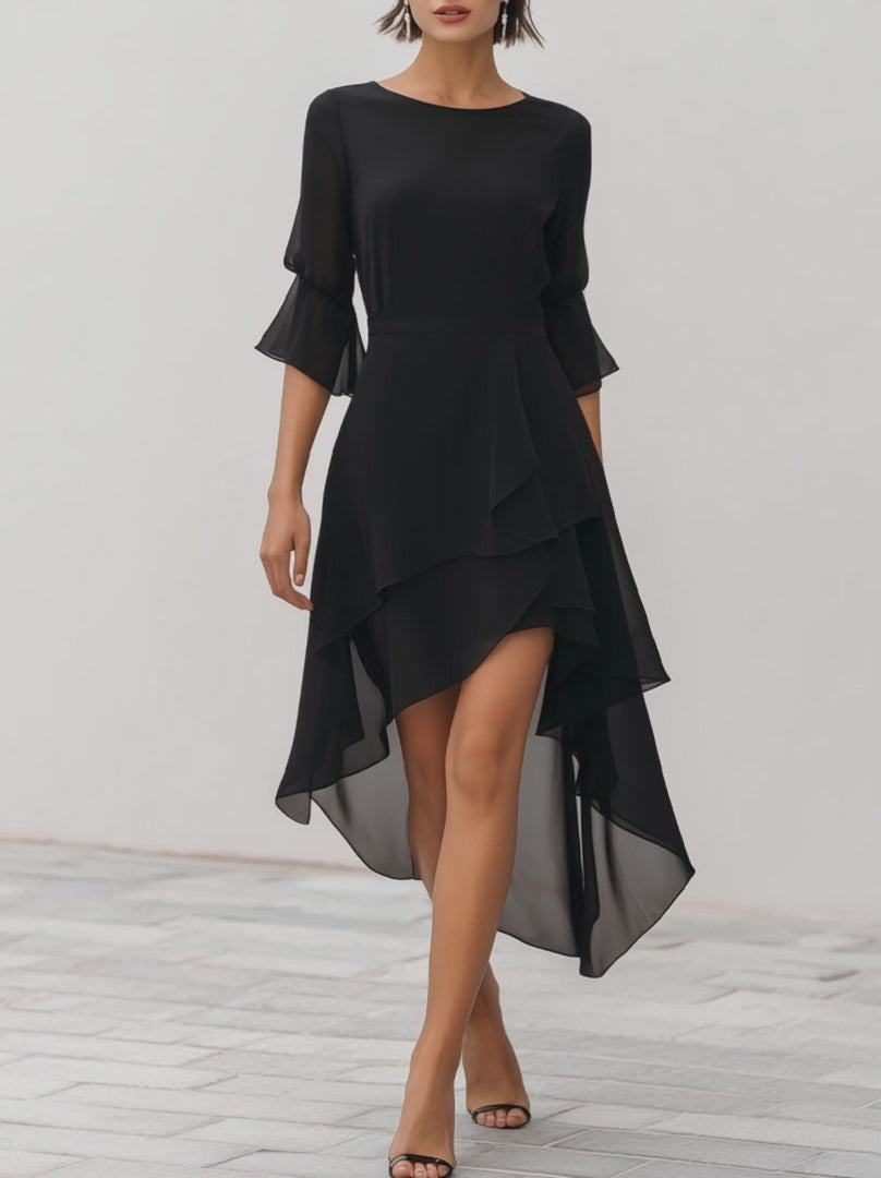 Olivia Bennet | Asymmetric Layered Chiffon Hem Midi Dress