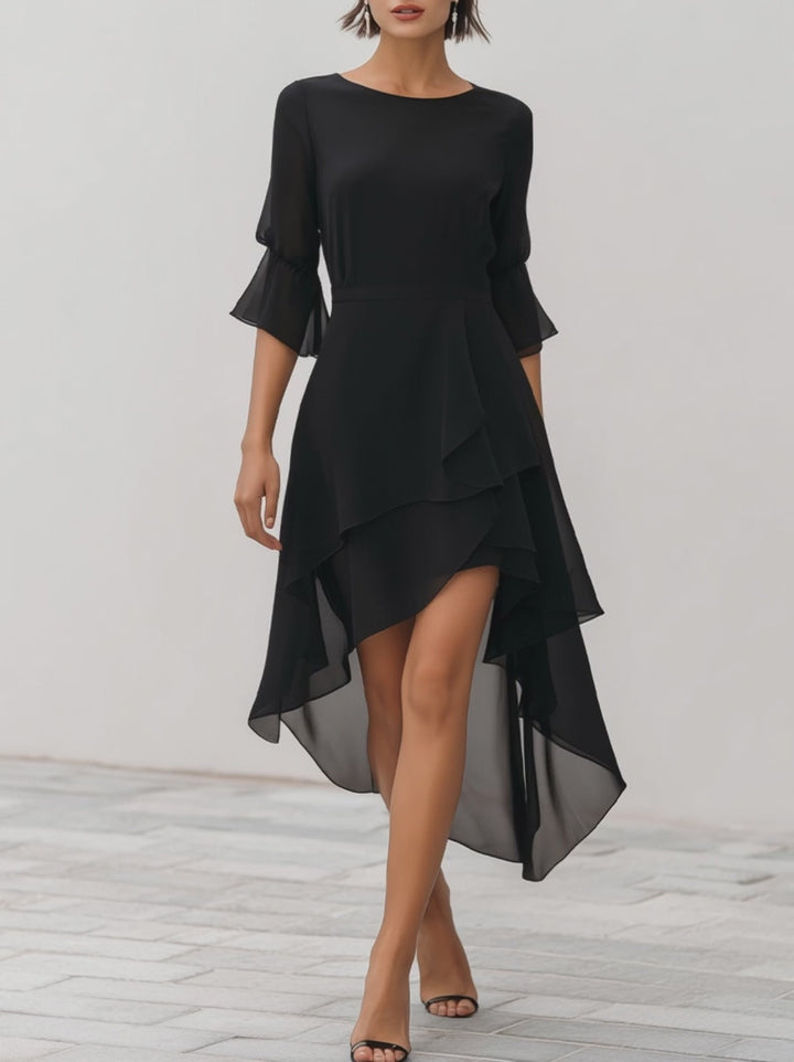 Olivia Bennet | Asymmetric Layered Chiffon Hem Midi Dress