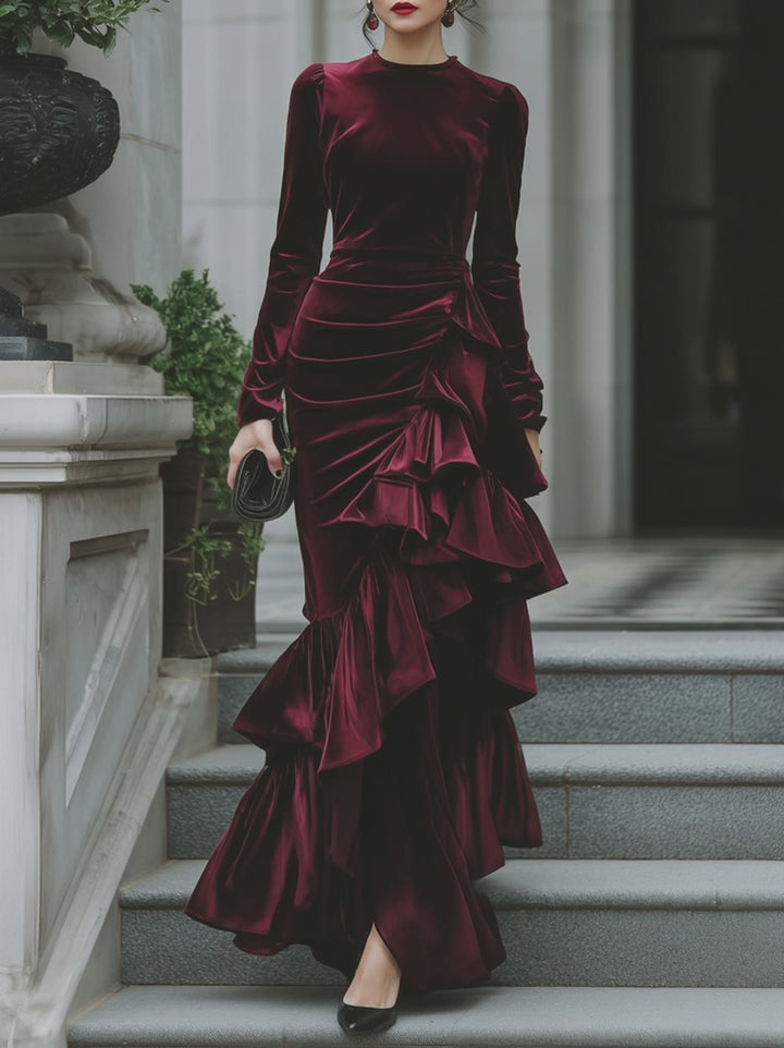 Olivia Bennet | Long Sleeve Ruffled Tier Evening Gown