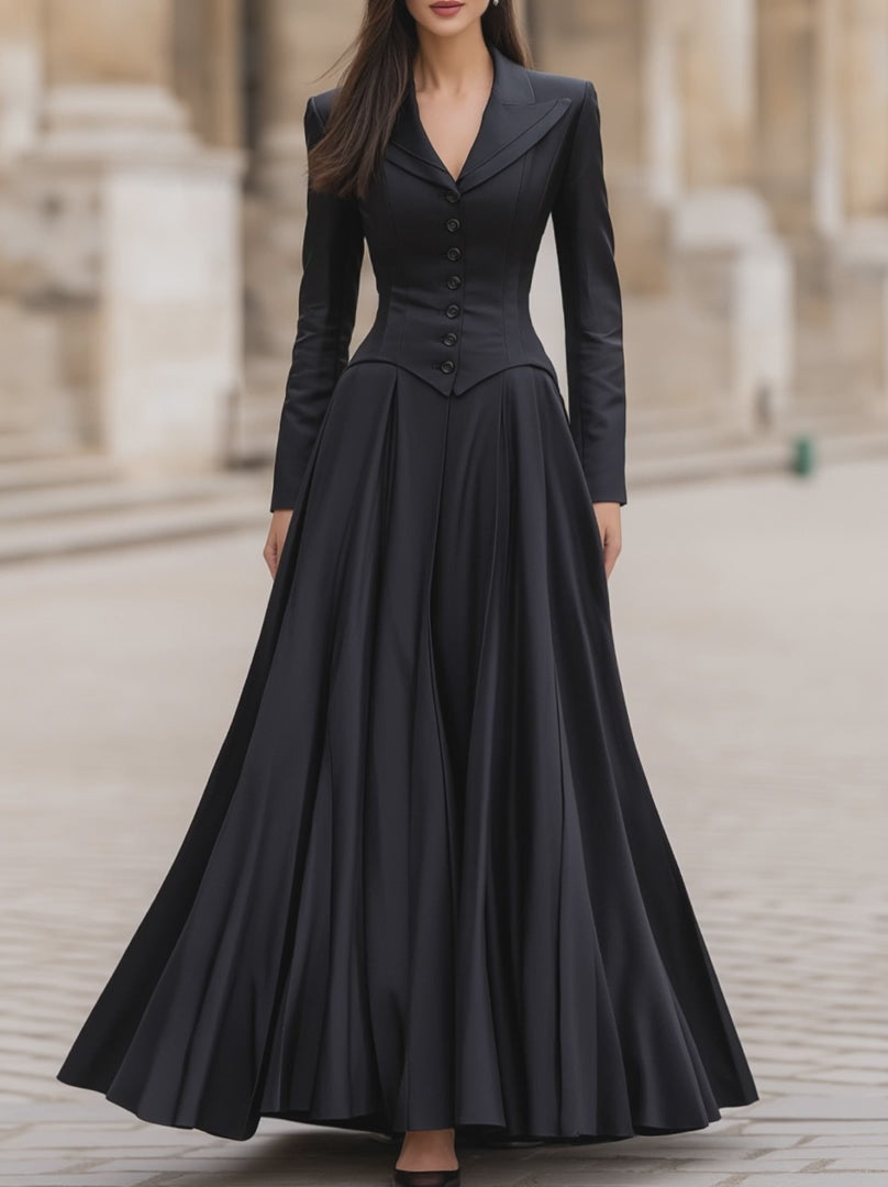 Olivia Bennet | Elegant Tailored Waist Long-Sleeve Maxi Dress